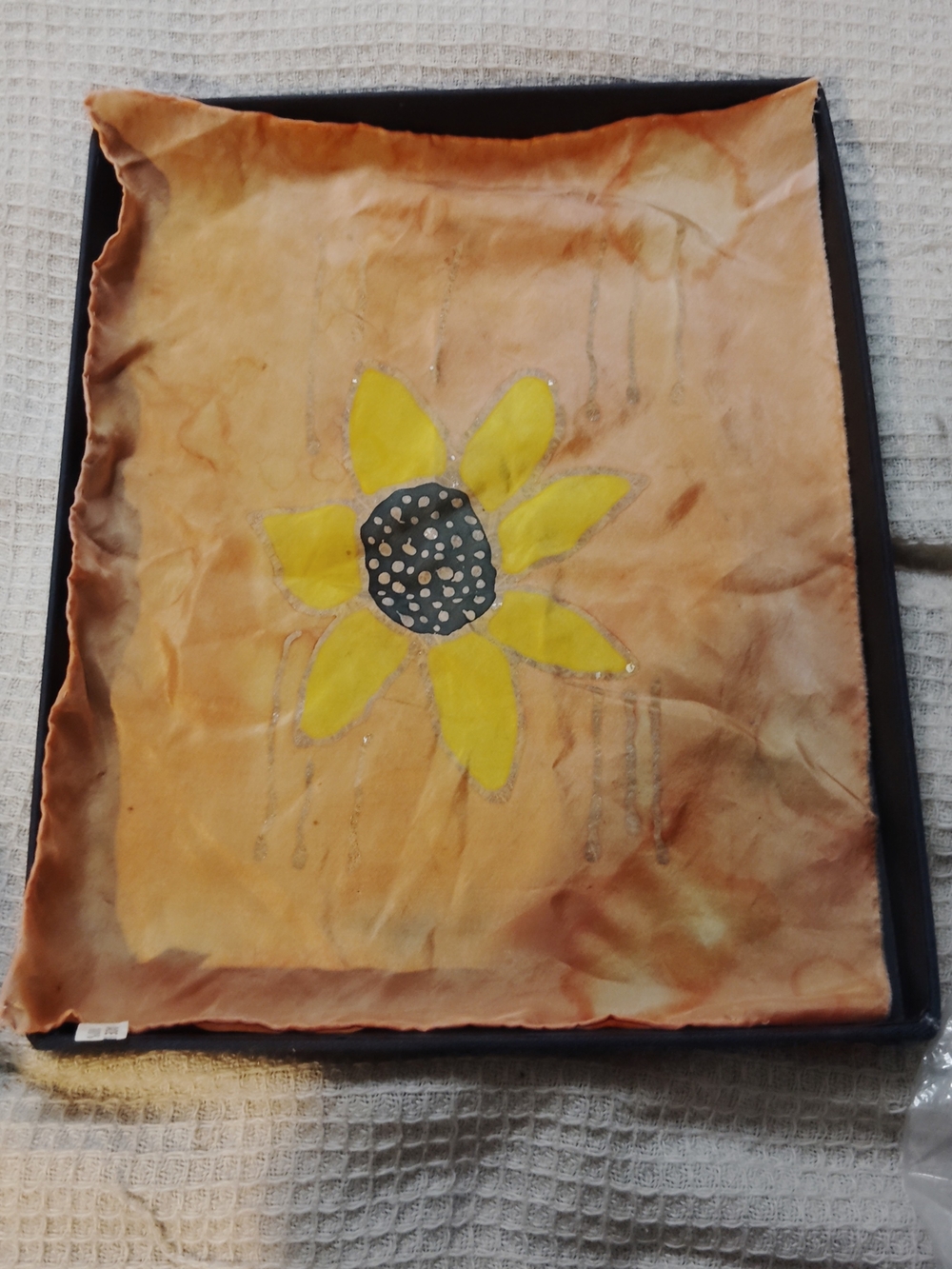 1970's Handmade Vintage Sunflower Silk Scarf in Yellow and Brown